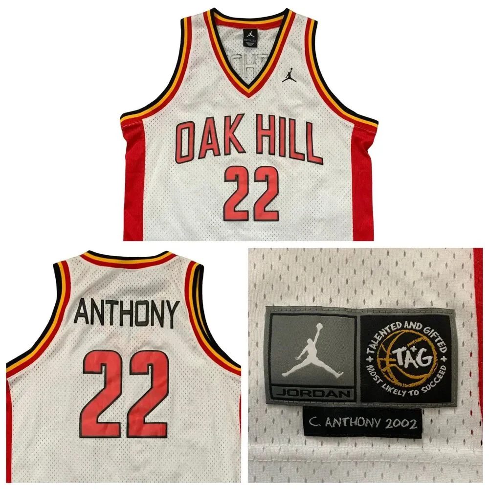 VTG Jordan Oak Hill Carmelo Anthony Jersey Mens L White Swingman Basketball
